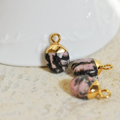 Pendentif goutte rhodonite,pendentif bijoux,pendentif pierre,quartz rose naturel,pendentif rhonodite,14mm, x2 (g10276)