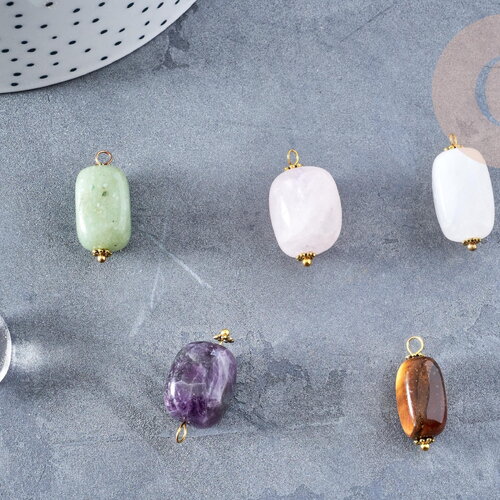 Pendentif connecteur aventurine améthyste quartz agate oeil du tigre zamac doré 21mm,pendentif pierre naturelle, x1 (g5659)