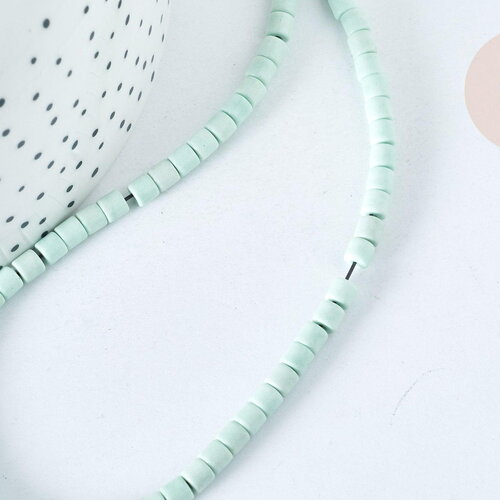 Perle agate naturelle teintée vert clair heishi tube 4mm, pierre naturelle, le fil de 38cm, x1 (g5824)