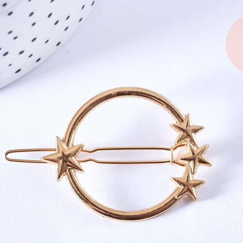 Support barrette ronde étoile clip métal doré sans plateau 50mm,x1 (g6673)