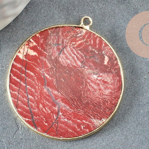 Pendentif rond jaspe rouge,creation bijou,pierre jaspe naturel,32mm, x1 g3081