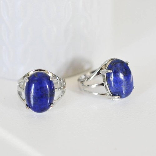 Bague réglable argentée lapis lazuli naturelle 18mm, x1 (g2634)