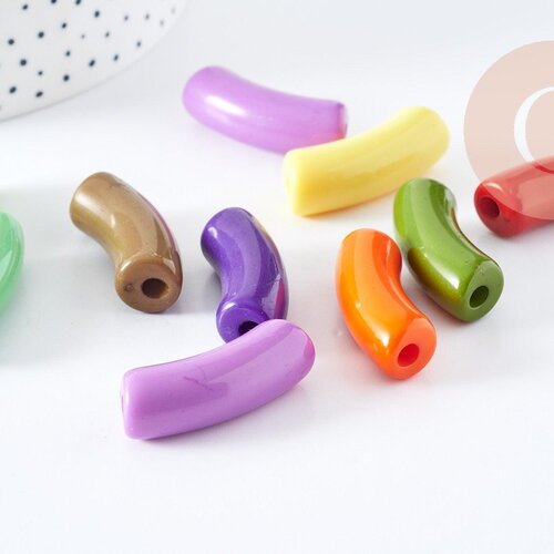 Perle tube incurvé plastique multicolore 34.5x11mm, perle création bijoux plastique ,x 10 perles g8829