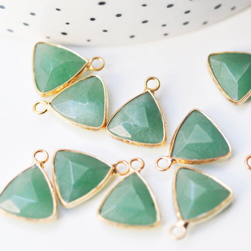 Pendentif triangle aventurine verte facettes,pendentif bijoux, pendentif aventurine pierre naturelle,19mm, x1, g5013