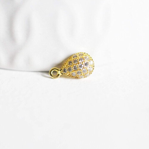 Pendentif goutte or cristal zircon,fournitures créatives, pendentif doré,pendentif cristal, bijou doré,création bijoux,10.5mm, x1,g2740