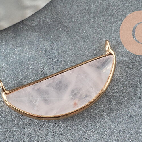 Pendentif demi-lune quartz rose naturel laiton doré 32mm,creation bijou,pendentif bijou pierre naturelle, x1 g1427