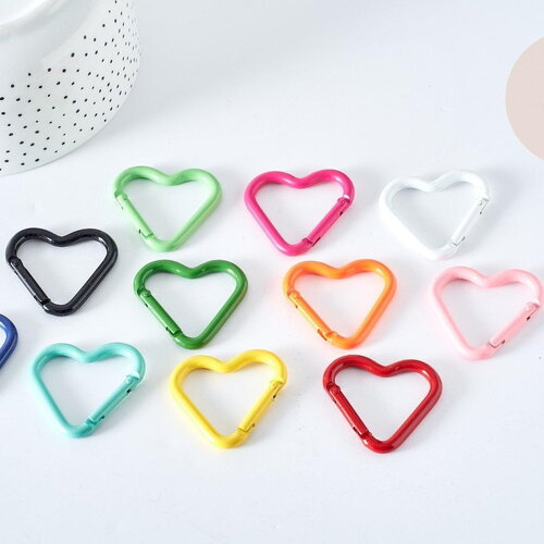 Fermoir mousqueton coeur en aluminium coloré 43mm, x1 (g8144)