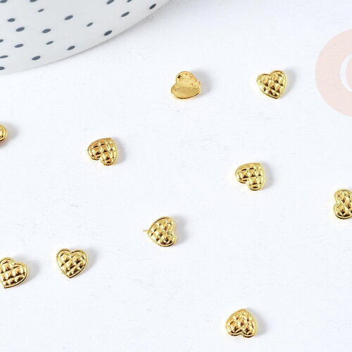 Charm à coller zamac doré coeur texturé .5mm,thème amour et amitié, fournitures à coller décors pierres et bijoux, x10 g8524