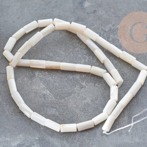 Perles tube nacre blanche 8x4mm, coquillage le fil de 38cm x1 g9042