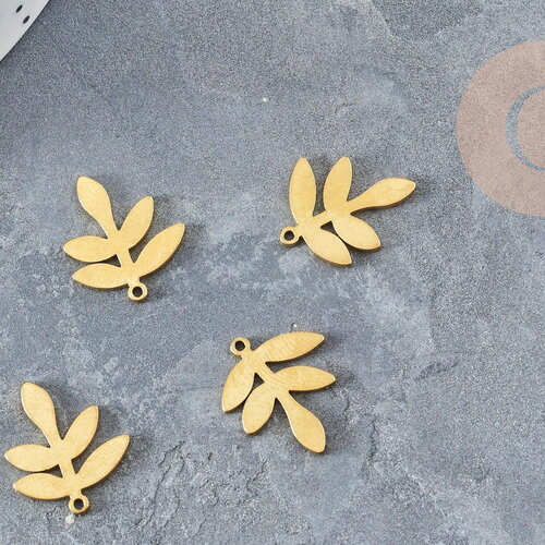 Pendentif acier 304 doré inoxydable feuille laurier 18mm, bijoux acier hypoallergénique sans libération de nickel, x1 g4543