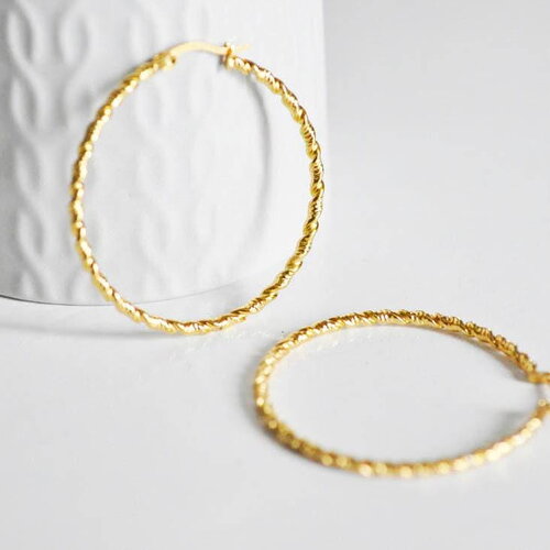Créoles torsadées acier doré, bijoux doré, création bijoux, oreille percée,sans nickel, la paire, boucles acier, 45mm-g1187