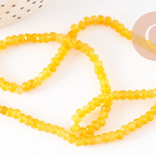 Perle abacus jade teinté jaune, pierre naturelle, jade naturel, 4x2mm,fil 39cm, x1 (g5619)
