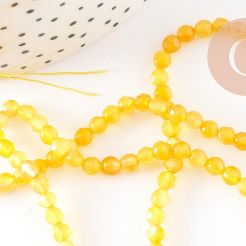 Perle ronde agate naturelle jaune citron 4mm, x1 fil de 37cm (g1198)