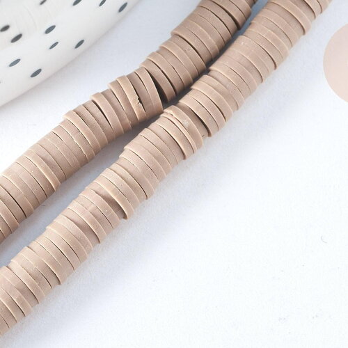 Perles disques polymère taupe 6mm,fabrication bijoux heishi plastique, le fil de 39,9cm g7191