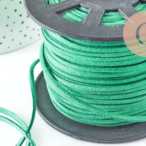 Cordon suédé vert à paillettes imitation cuir4mm, x1 mètre (g1287)