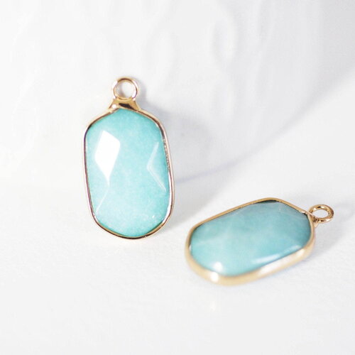 Pendentif hexagone jade bleu turquoise,pendentif pierre, support doré,création bijou, pierre naturelle,bijou pierre, jade naturel,25mm-g1166