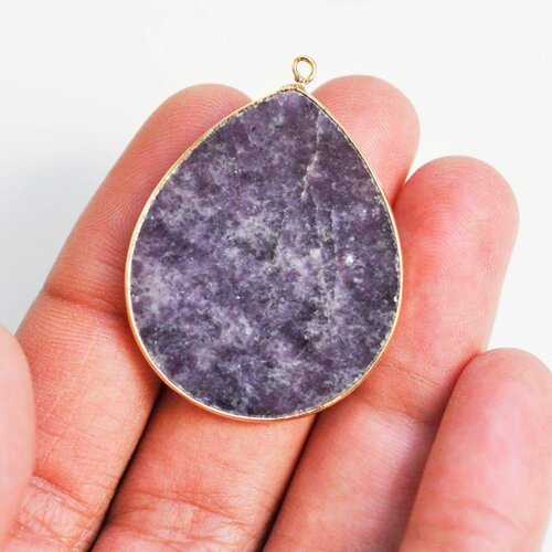 Pendentif goutte jade lilas, pendentif pierre, support doré, pierre naturelle, 17-19mm, x1 g3718