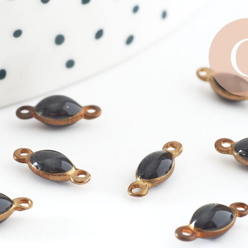 Connecteur ovale laiton brut émail noir, laiton doré, pendentif ovale, 10.5mm, x10 g3351