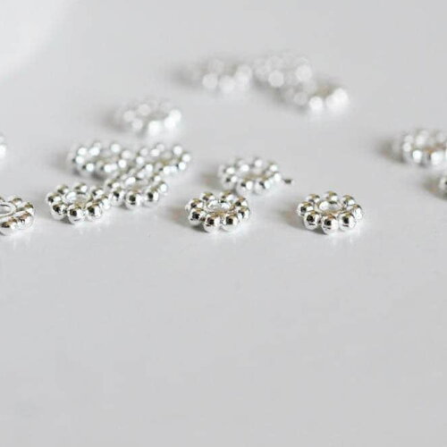 Rondelles fleurs laiton argenté, fournitures créatives, perles argentés, création bijoux, perles intercalaires,x 10, 5mm-g0946