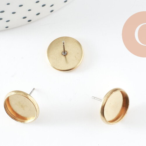 Supports boucles puce avec plateau laiton brut 12mm, x4 (g1914)
