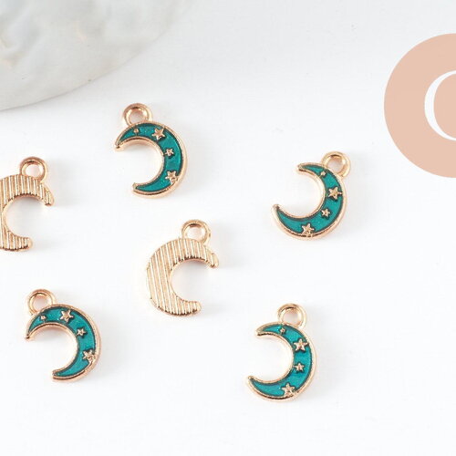 Pendentif croissant lune étoiles émail bleu zamac doré 11.5mm, pendentif laiton émaillé,sans nickel, x1 (g5920)