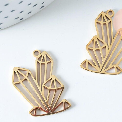 Pendentif cristal acier doré 37.5mm, breloque doré, acier inoxydable doré, pendentif sans nickel, création bijoux, x1 g6340