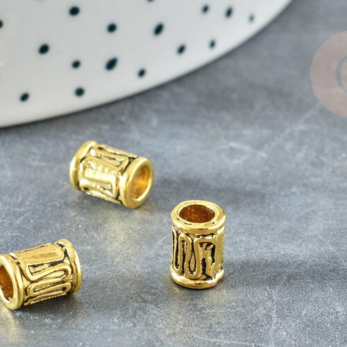 Perle tube cylindrique zamac doré vieilli 8mm, x10 (g8385)