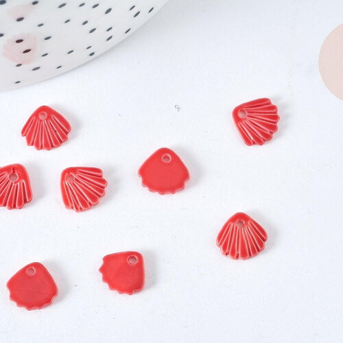 Pendentif coquillage nacre naturelle rouge 10,5mm , coquillage, x5 (g7571)