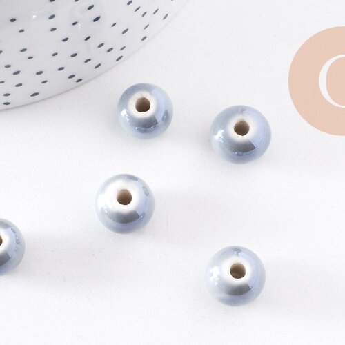 Perle ronde porcelaine gris clair,perle céramique, porcelaine grise, perle ronde, 1.2cm, x5 g3199