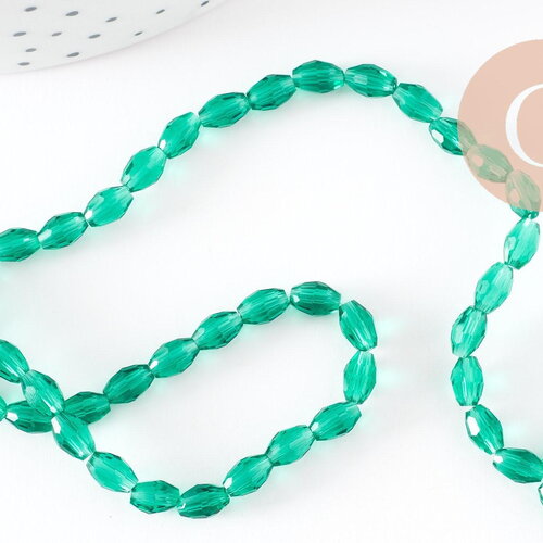 Perles ovale verre transparent facetté vert foncé 6x4mm, création bijoux cristal diy, fil de 38cm x1 (g10107)