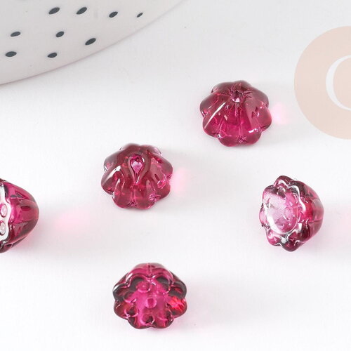 Perles fleur verre rouge et or 11mm, perles verre tchèque, perles fleur, verre violet, x10 (g4190)