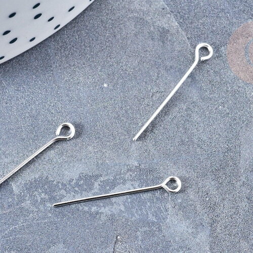 Tiges tête boucle fer argenté 24mm, x10gr (g8299)