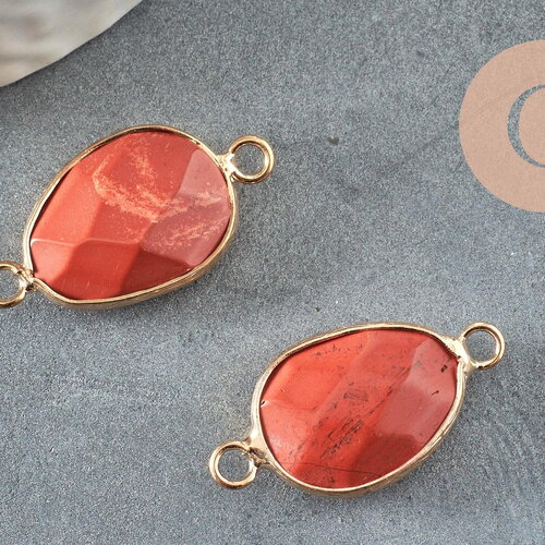 Pendentif connecteur jaspe rouge laiton doré 27.5mm,creation bijou pierre naturelle, x1 g1036