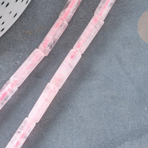 Perle tube quartz rose naturel 13x4mm, création bijoux pierre naturelle, fil de 39.3cm, x1 (g7348)