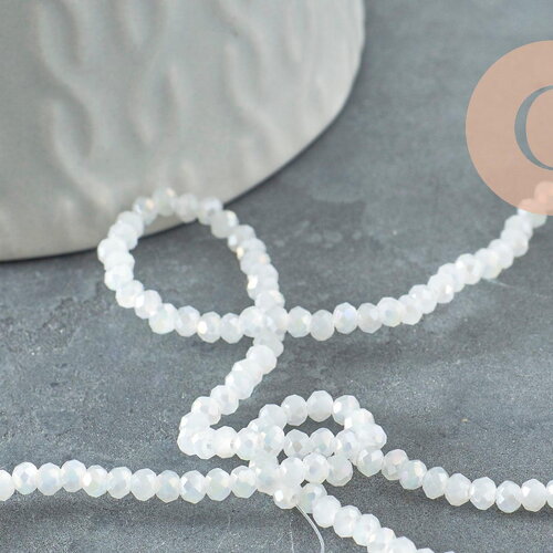 Perles toupies cristal blanc irisé, perles bijoux, cristal, fourniture créative, verre facette, fil de 40cm, 2.5mm, x1 (g2643)