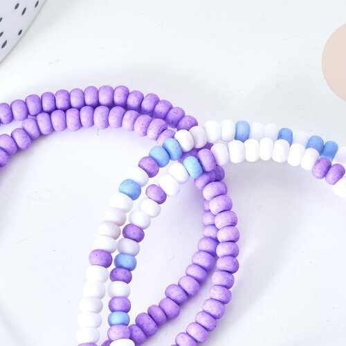 Perles porcelaine abacus violet pastel 4x3mm, création bijoux céramique, fil de 38cm, x1 (g7807)