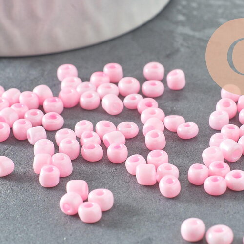 Grosses perles rocaille rose nacrée 4mm, perles rose pâle perlage x10g (g5474)