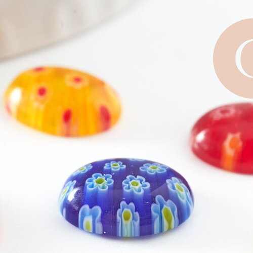 Cabochon dôme marquise ovale millefiori, cabochons verre,verre millefiori,fait main,10x14mm, x10 g0841