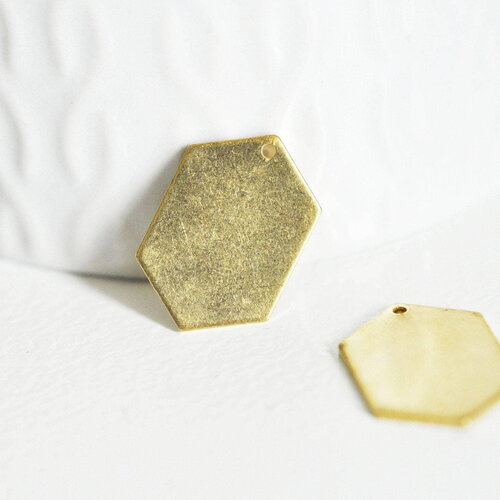 Breloque hexagone laiton brut , fournitures créatives, pendentif sans nickel,creation bijoux, pendentif géométrique,20x14mm, x 5,g3128