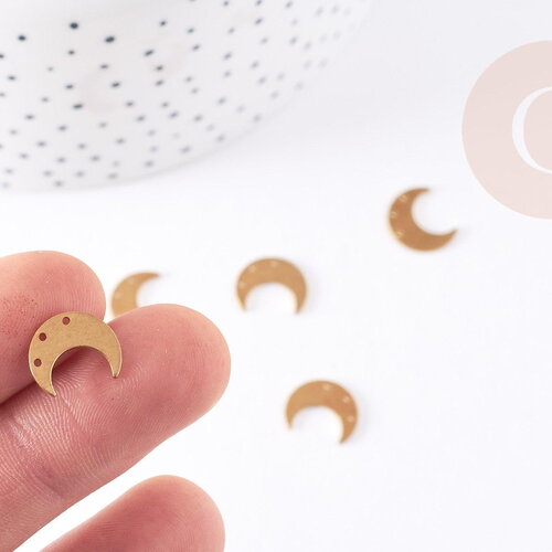 Breloque lune 3 trous laiton brut 12mm,pendentif sans nickel pour creation bijoux x5 g9071