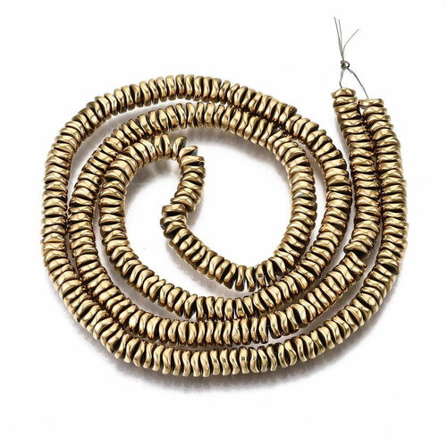 Perle rondelle hématite dorée 18k forme vague 4mm, fil de 40.5cm x1 (g5657)