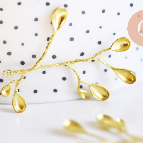 Pendentif branche feuille laiton 46mm,breloque laiton brut, bijou laiton,feuille dorée pour création bijoux, x1 (g6279)