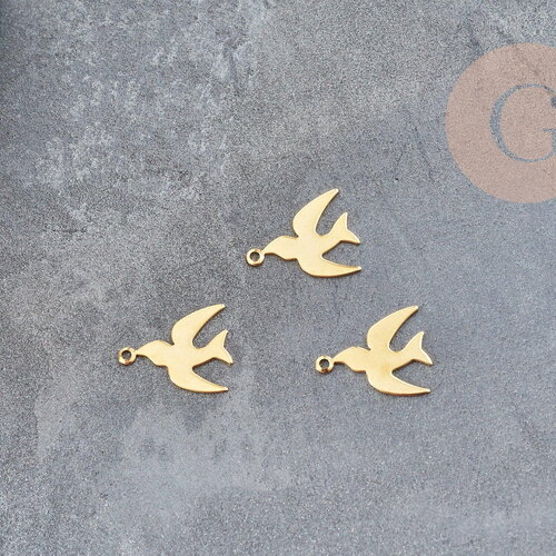 Pendentif hirondelle acier 201 inoxydable doré 14mm,création bijoux acier inoxydable x1 g9053