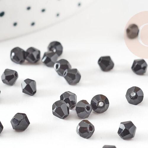 Perles bicone en verre noir 3mm, cristal toupies, x1 gr (g9235)