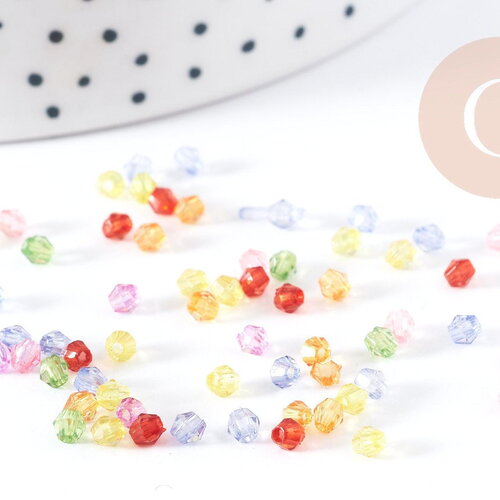 Perle toupie acrylique transparent multicolore 3mm, plastique coloré, x 5gr (g9013)
