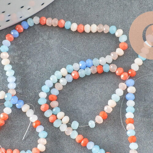 Perle abacus cristal multicolore opaque orange 3x2.5mm,perles verre , fil de 45cm, x1 (g4426)