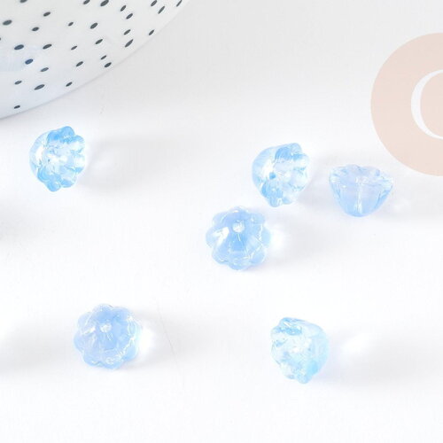 Perle fleur verre bleu ciel transparent imitation jade 11mm, perle création bijoux diy x10 (g9254)
