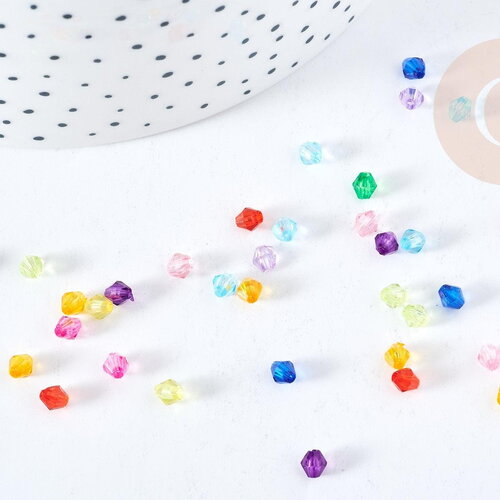 Perle toupie acrylique transparent multicolore 4mm, création bijoux plastique coloré, x 10gr (g8460)