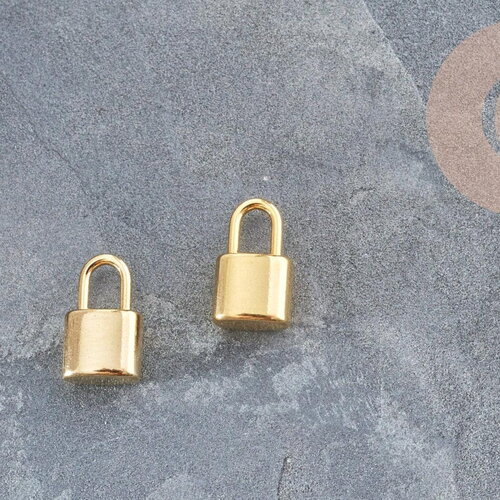Breloque cadenas acier 304 doré 24k inoxydable 13.5mm,création bijoux amour x2 -g2876
