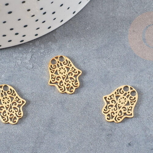 Pendentif main hamsa acier 201 inoxydable doré 18.6mm, breloque acier inoxydable doré pour création bijoux, x1 g6040